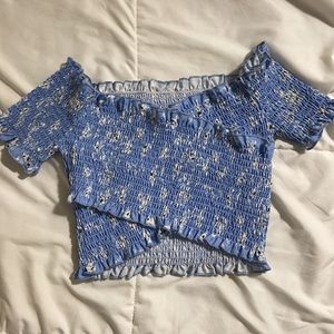 Blue floral Shein cross Top